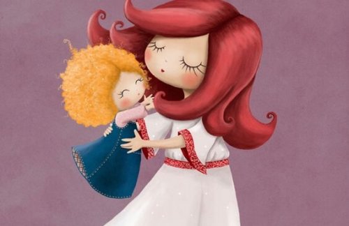 kızıl saçlı anne ve sarışın bebek çizgi karakteri