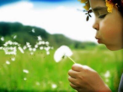 çiçeğe üfleyen çocuk