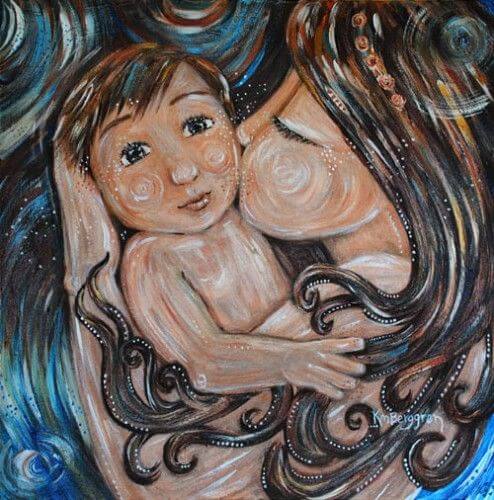 bebeğini öpen anne tablosu
