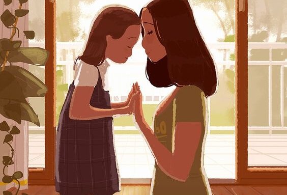 anne ve kızı el ele