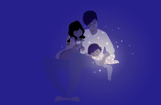 çocuklarını uyutan anne baba