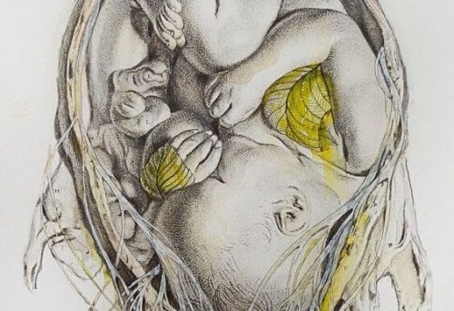 anne karnında gri sarı bebek