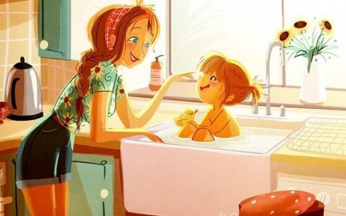 kızını yıkayan anne