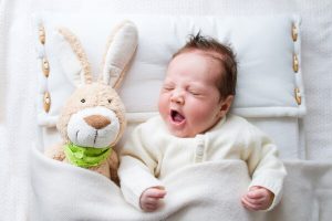 oyuncak tavşan ve bebek