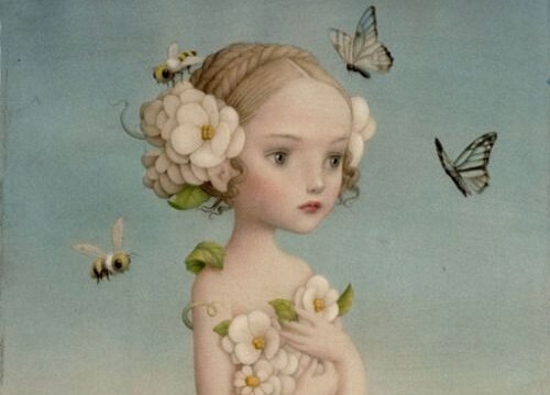 kız çocuğu ve kelebekler