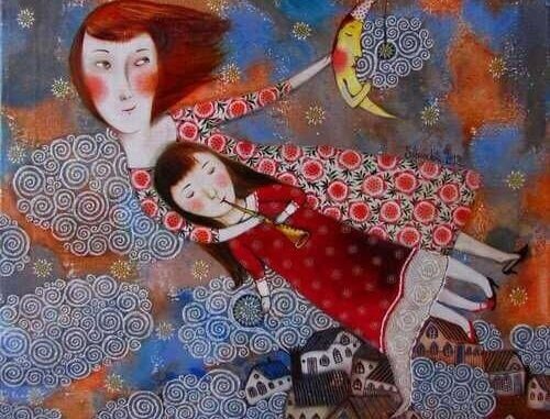 Anne ve flüt çalan kızı