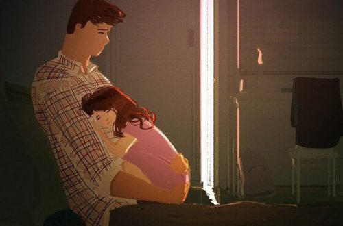 babasına sarılan kız