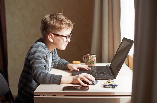 bilgisayarla oynayan çocuk