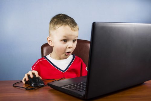 bilgisayarda oynayan çocuk