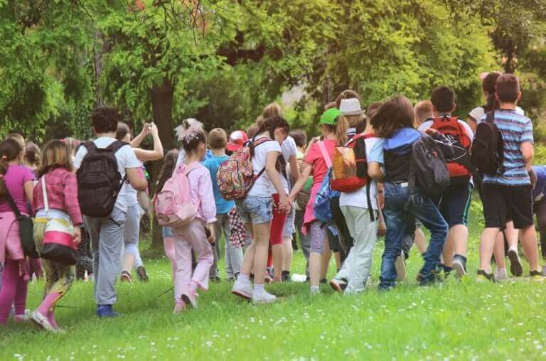 Okul gezisiyle doğada gezen çocuklar