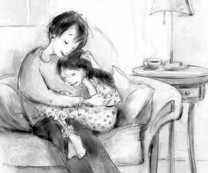 Kızına sarılan bir anne