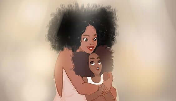siyahi anne kız sarılmış