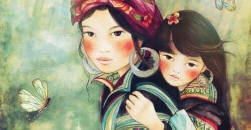 anne ve sırtında kızı