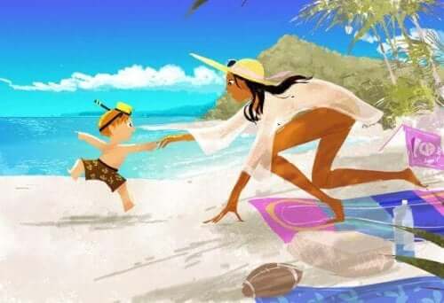 annesiyle birlikte olan bir çocuk