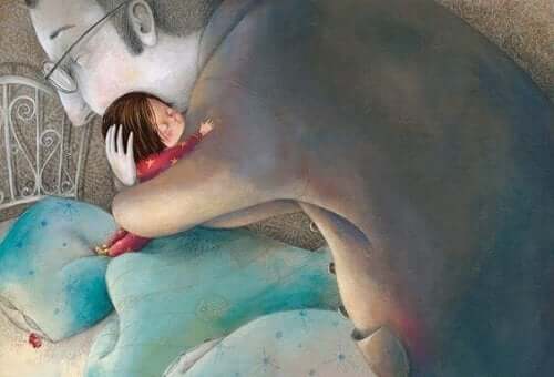 çocuğuna sarılan bir baba